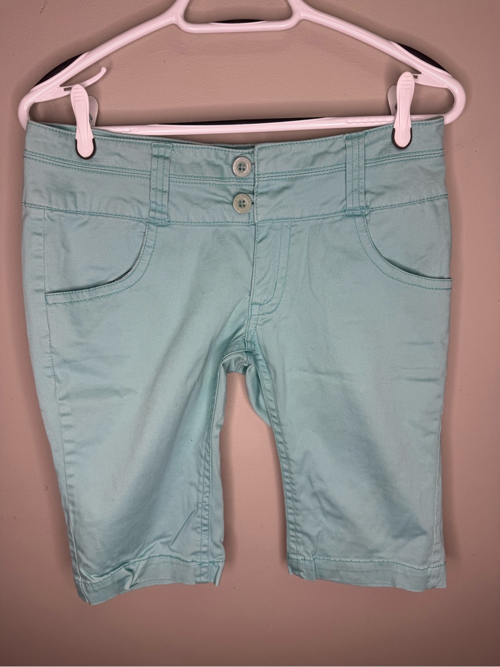 Streetwear Society Aqua Stretch Mid-Rise Denim Bermuda Shorts Women's